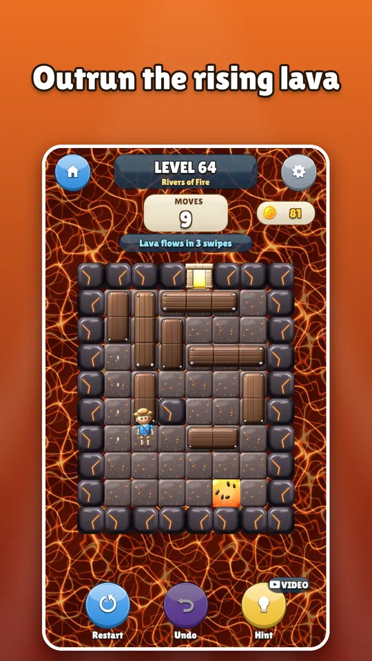 A volcano level where lava spreads with every swipe