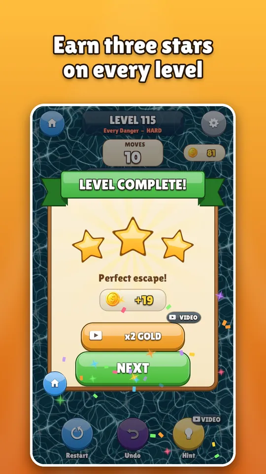 The win screen with stars and gold